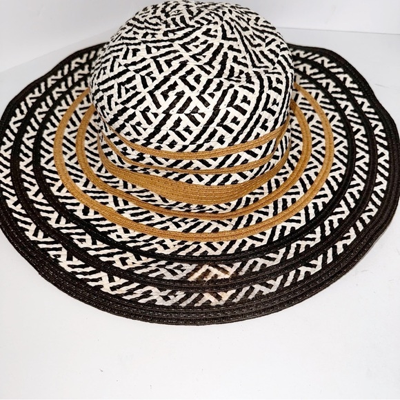 Steve Madden Sun Floppy Hat White Black Paper Straw Khaki One Size Wide brim - Picture 8 of 8